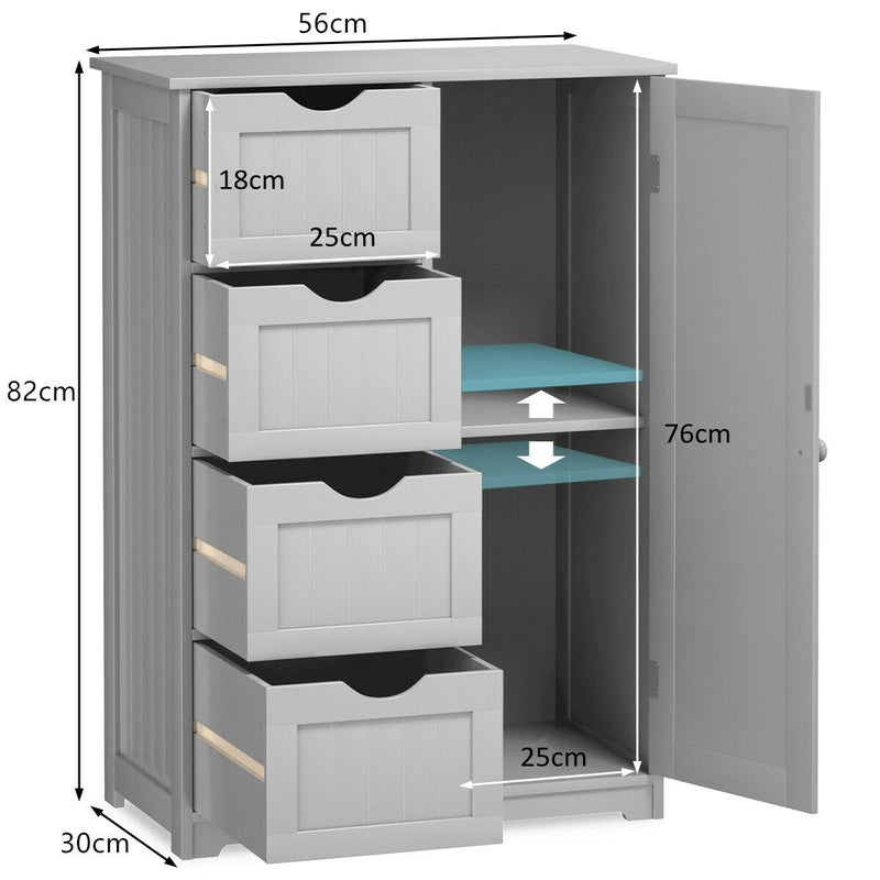 Bathroom cabinet with 4 drawers &amp; 1 magnetic door lock bathroom cabinet gray