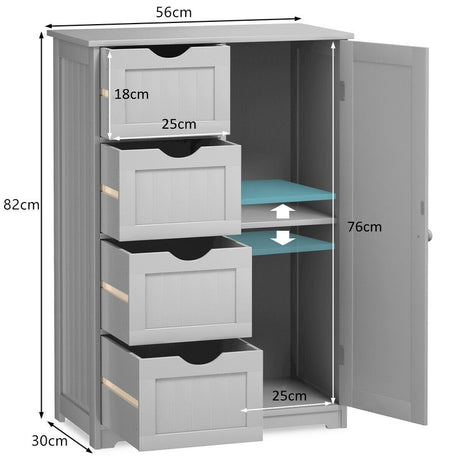 Bathroom cabinet with 4 drawers &amp; 1 magnetic door lock bathroom cabinet gray