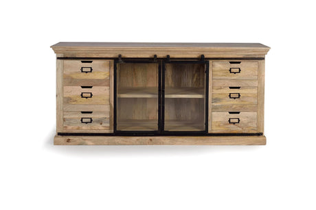 Giner and Colomer - Industrial Mango Wood & Metal Sideboard With 6 Drawers & 2 Sliding Doors