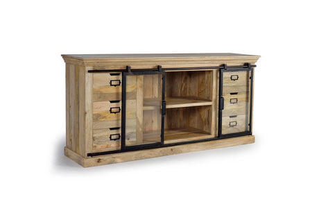 Giner and Colomer - Industrial Mango Wood & Metal Sideboard With 6 Drawers & 2 Sliding Doors