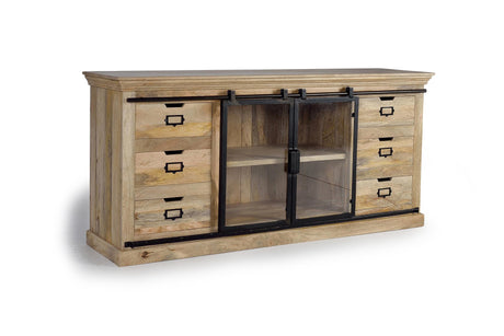 Giner and Colomer - Industrial Mango Wood & Metal Sideboard With 6 Drawers & 2 Sliding Doors
