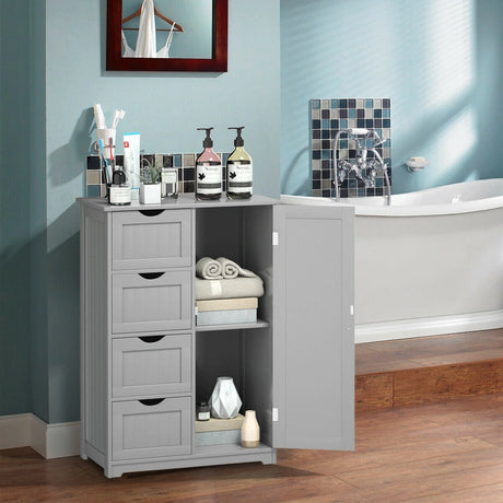 Bathroom cabinet with 4 drawers &amp; 1 magnetic door lock bathroom cabinet gray
