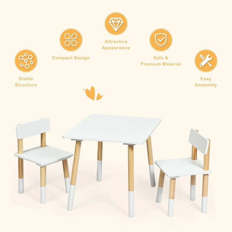 Kids Table and 2 Chairs Set with Pine Wood Legs for Playing & Learning & Eating