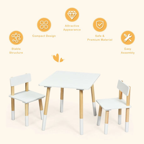 Kids Table and 2 Chairs Set with Pine Wood Legs for Playing & Learning & Eating
