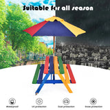 Kids Solid Wood Picnic Table Set with Umbrella