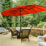 15 Foot Extra Large Patio Double Sided Umbrella with Crank and Base-Orange