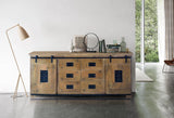 Giner and Colomer - Industrial Mango Wood Sideboard With 2 Sliding Doors & 6 Drawers