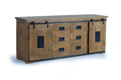 Giner and Colomer - Industrial Mango Wood Sideboard With 2 Sliding Doors & 6 Drawers