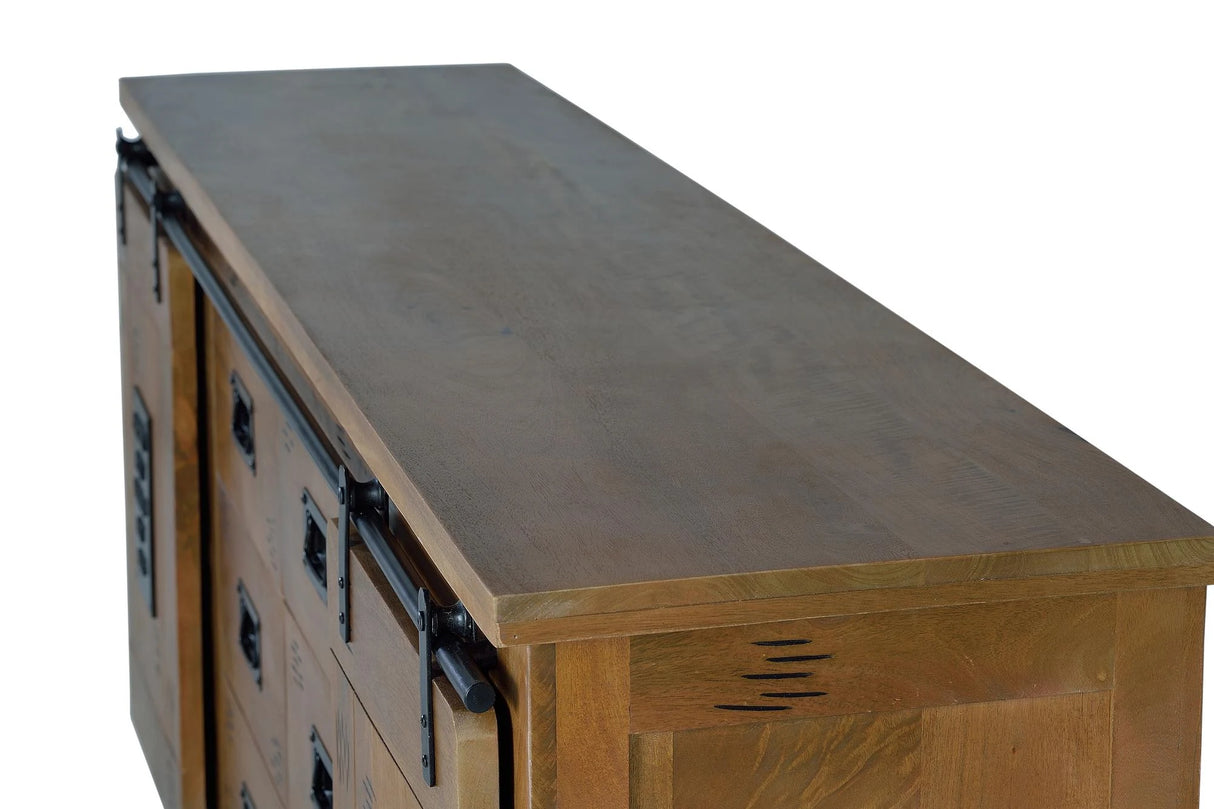 Giner and Colomer - Industrial Mango Wood Sideboard With 2 Sliding Doors & 6 Drawers