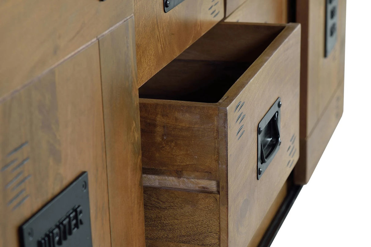 Giner and Colomer - Industrial Mango Wood Sideboard With 2 Sliding Doors & 6 Drawers