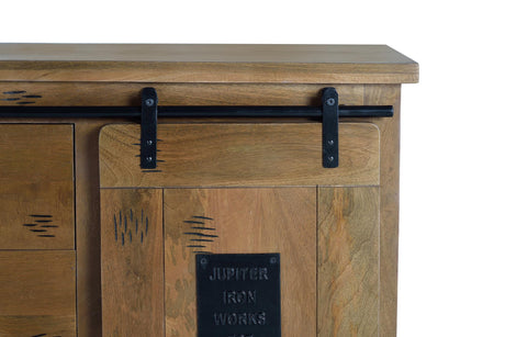 Giner and Colomer - Industrial Mango Wood Sideboard With 2 Sliding Doors & 6 Drawers