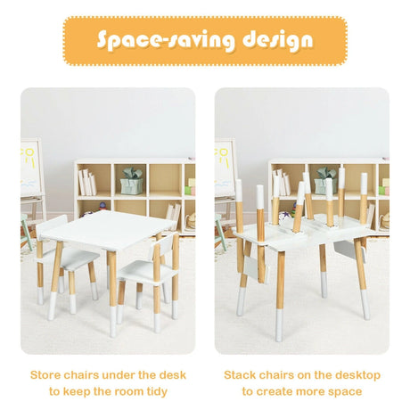 Kids Table and 2 Chairs Set with Pine Wood Legs for Playing & Learning & Eating