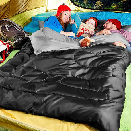 2 Person Waterproof Sleeping Bag with 2 Pillows-Black