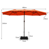 15 Foot Extra Large Patio Double Sided Umbrella with Crank and Base-Orange