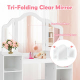 Kids Tri Folding Mirror Makeup Dressing Vanity Table Set-White
