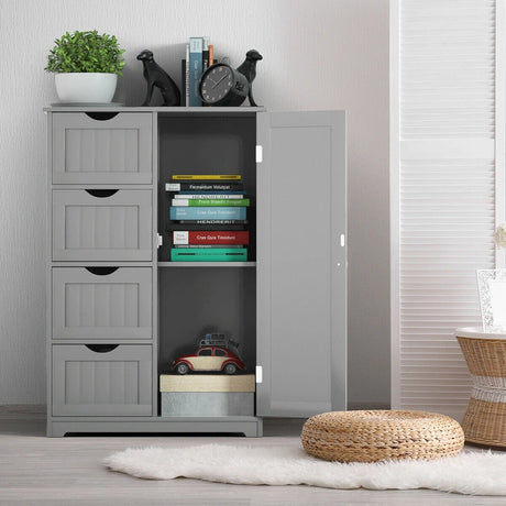 Bathroom cabinet with 4 drawers &amp; 1 magnetic door lock bathroom cabinet gray