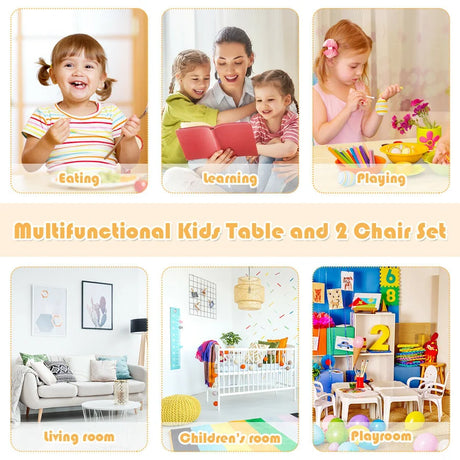 Kids Table and 2 Chairs Set with Pine Wood Legs for Playing & Learning & Eating