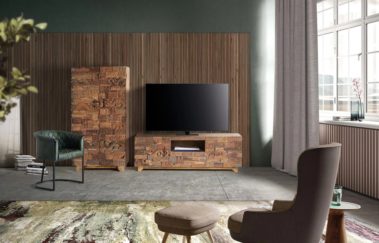 Giner and Colomer - 2-Door Mango Wood Cabinet With Recovered Wood Door Details