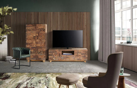 Giner and Colomer - 2-Door Mango Wood Cabinet With Recovered Wood Door Details
