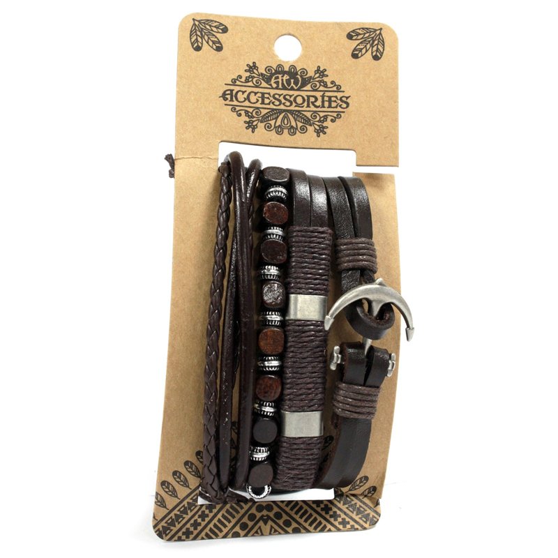 Mens Bracelet Sets - Metal & Leather (asst)