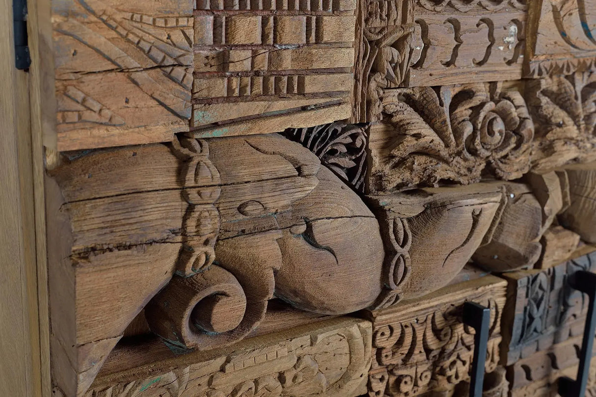 Giner and Colomer - 2-Door Mango Wood Sideboard With Recovered Wood Door Details