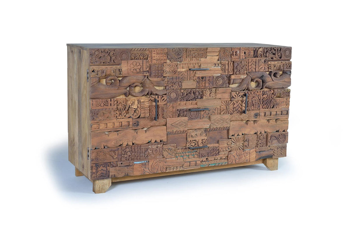 Giner and Colomer - Mango Wood Sideboard With 2 Doors, 3 Drawers & Recovered Wood Details