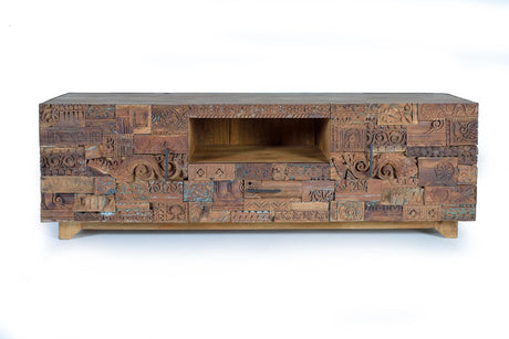Giner and Colomer - Mango Wood TV Cabinet With 2 Doors, 1 Drawer & Recovered Wood Details