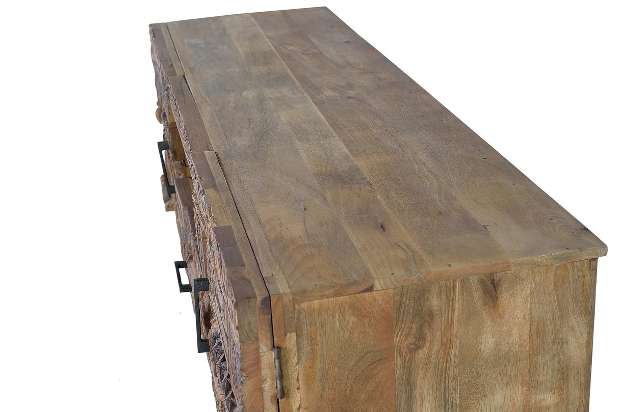 Giner and Colomer - Mango Wood TV Cabinet With 2 Doors, 1 Drawer & Recovered Wood Details
