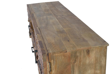 Giner and Colomer - Mango Wood TV Cabinet With 2 Doors, 1 Drawer & Recovered Wood Details