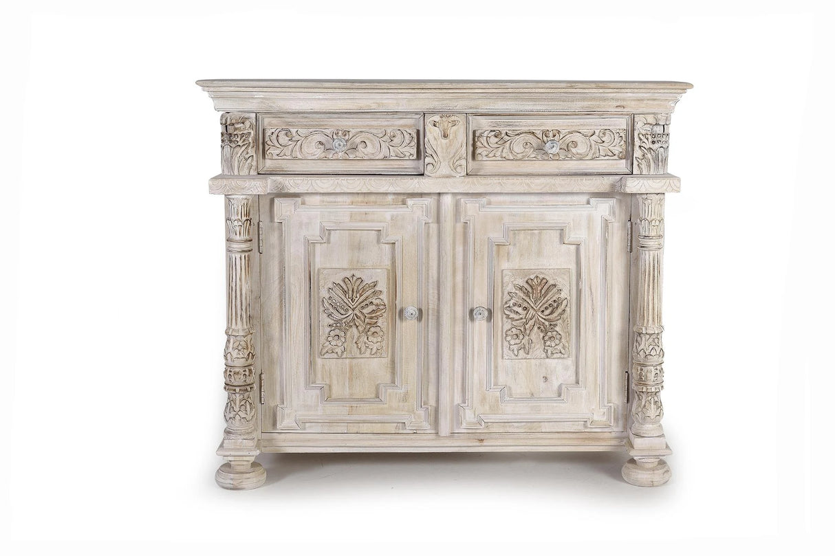 Giner and Colomer - Mango Wood Sideboard With 2 Doors & 2 Drawers, Hand-Carved