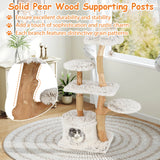 135cm Cat Tree Wooden Cat Tree with Cat Cave Plush Seat Platform &amp; Ball White