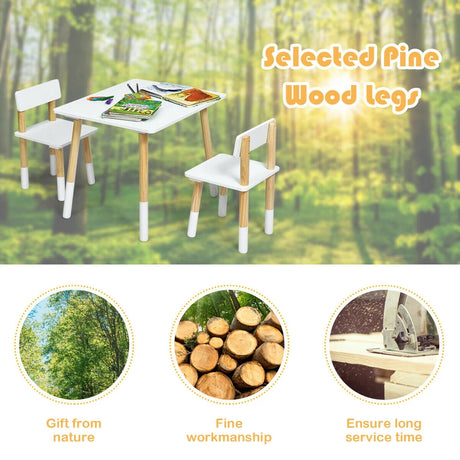 Kids Table and 2 Chairs Set with Pine Wood Legs for Playing & Learning & Eating
