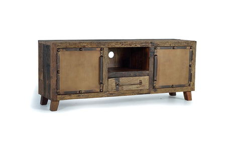 Giner and Colomer - Recovered Railway Sleeper Wood TV Cabinet With 1 Drawer & 2 Metal Doors