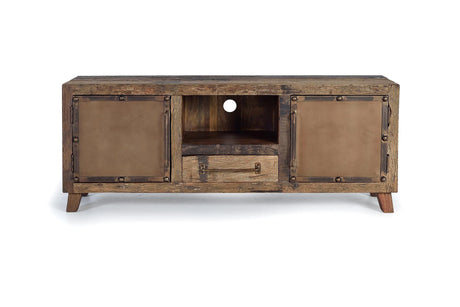 Giner and Colomer - Recovered Railway Sleeper Wood TV Cabinet With 1 Drawer & 2 Metal Doors