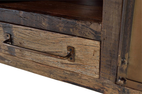 Giner and Colomer - Recovered Railway Sleeper Wood TV Cabinet With 1 Drawer & 2 Metal Doors
