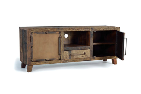 Giner and Colomer - Recovered Railway Sleeper Wood TV Cabinet With 1 Drawer & 2 Metal Doors