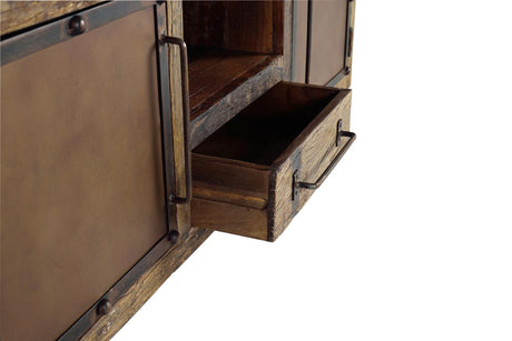 Giner and Colomer - Recovered Railway Sleeper Wood TV Cabinet With 1 Drawer & 2 Metal Doors