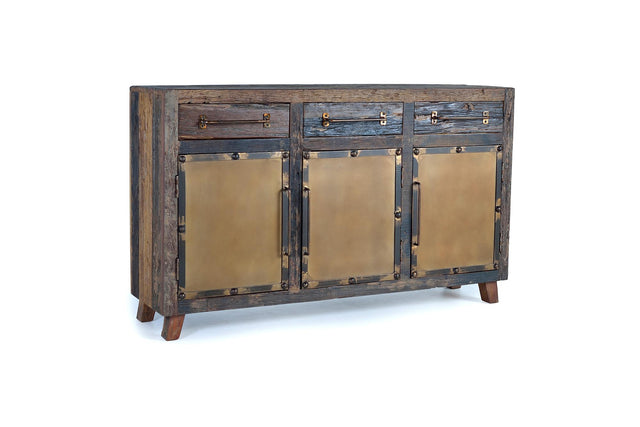 Giner and Colomer - Recovered Railway Sleeper Wood Sideboard With 3 Drawers & 3 Metal Doors