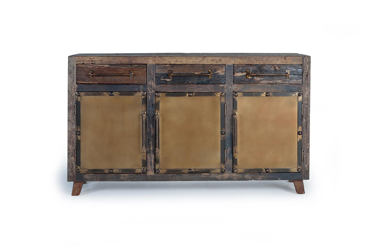 Giner and Colomer - Recovered Railway Sleeper Wood Sideboard With 3 Drawers & 3 Metal Doors