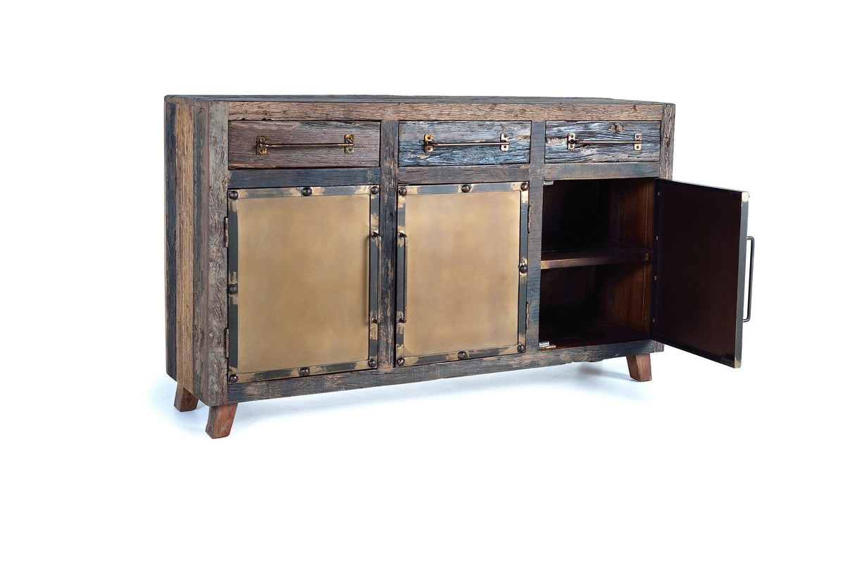 Giner and Colomer - Recovered Railway Sleeper Wood Sideboard With 3 Drawers & 3 Metal Doors