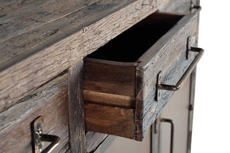 Giner and Colomer - Recovered Railway Sleeper Wood Sideboard With 3 Drawers & 3 Metal Doors