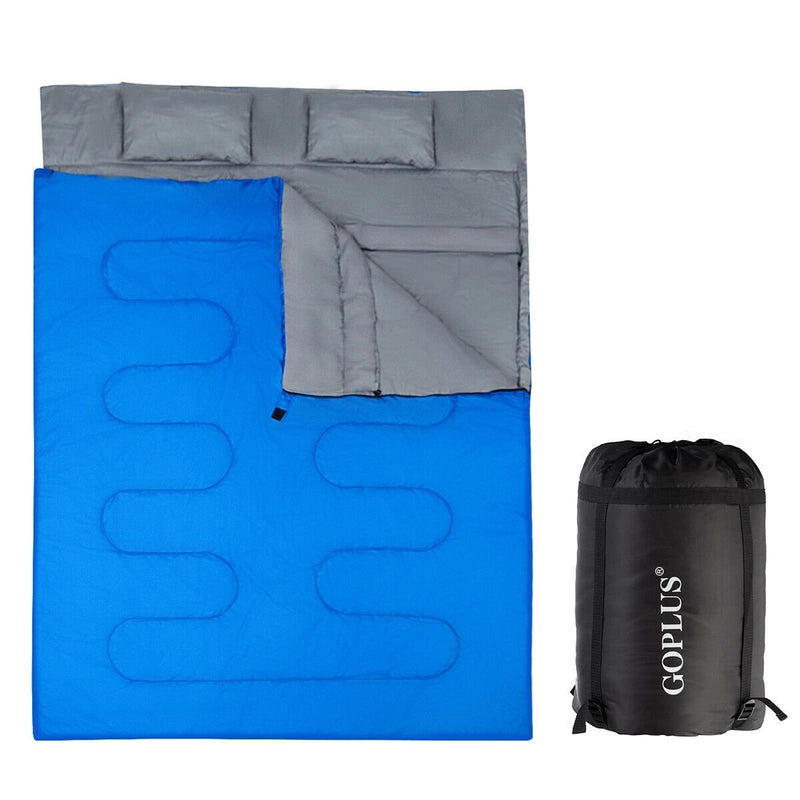 2 Person Waterproof Sleeping Bag with 2 Pillows-Blue