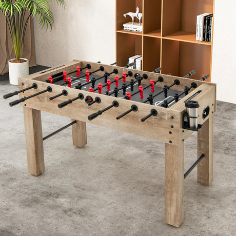 137 cm Full Size Foosball Table with 2 Balls and 2 Foldable Cup Holders-Natural