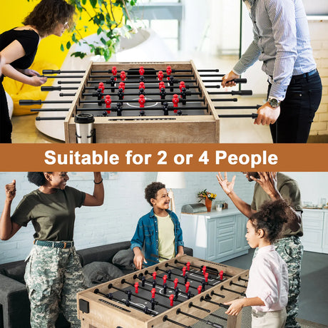 137 cm Full Size Foosball Table with 2 Balls and 2 Foldable Cup Holders-Natural