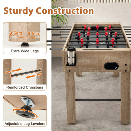 137 cm Full Size Foosball Table with 2 Balls and 2 Foldable Cup Holders-Natural