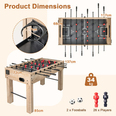 137 cm Full Size Foosball Table with 2 Balls and 2 Foldable Cup Holders-Natural