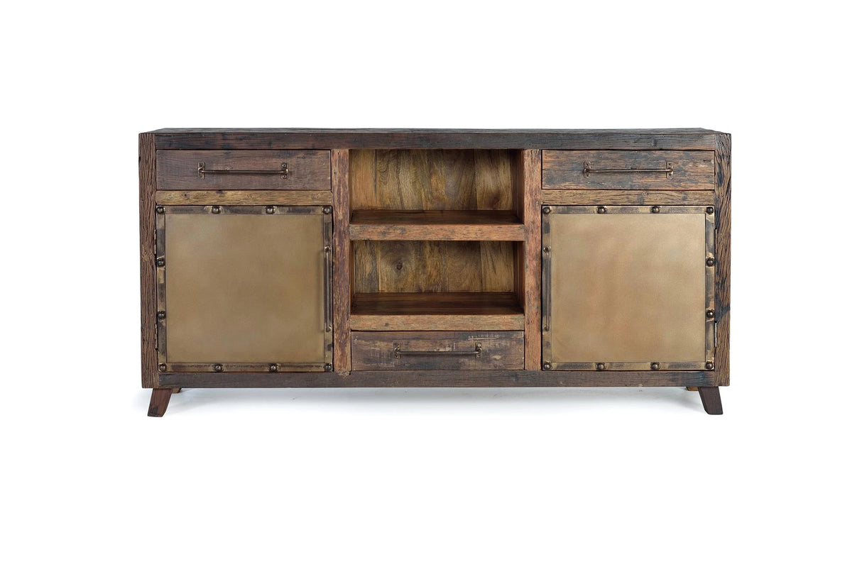Giner and Colomer - Recovered Railway Sleeper Wood Sideboard With 3 Drawers & 2 Metal Doors