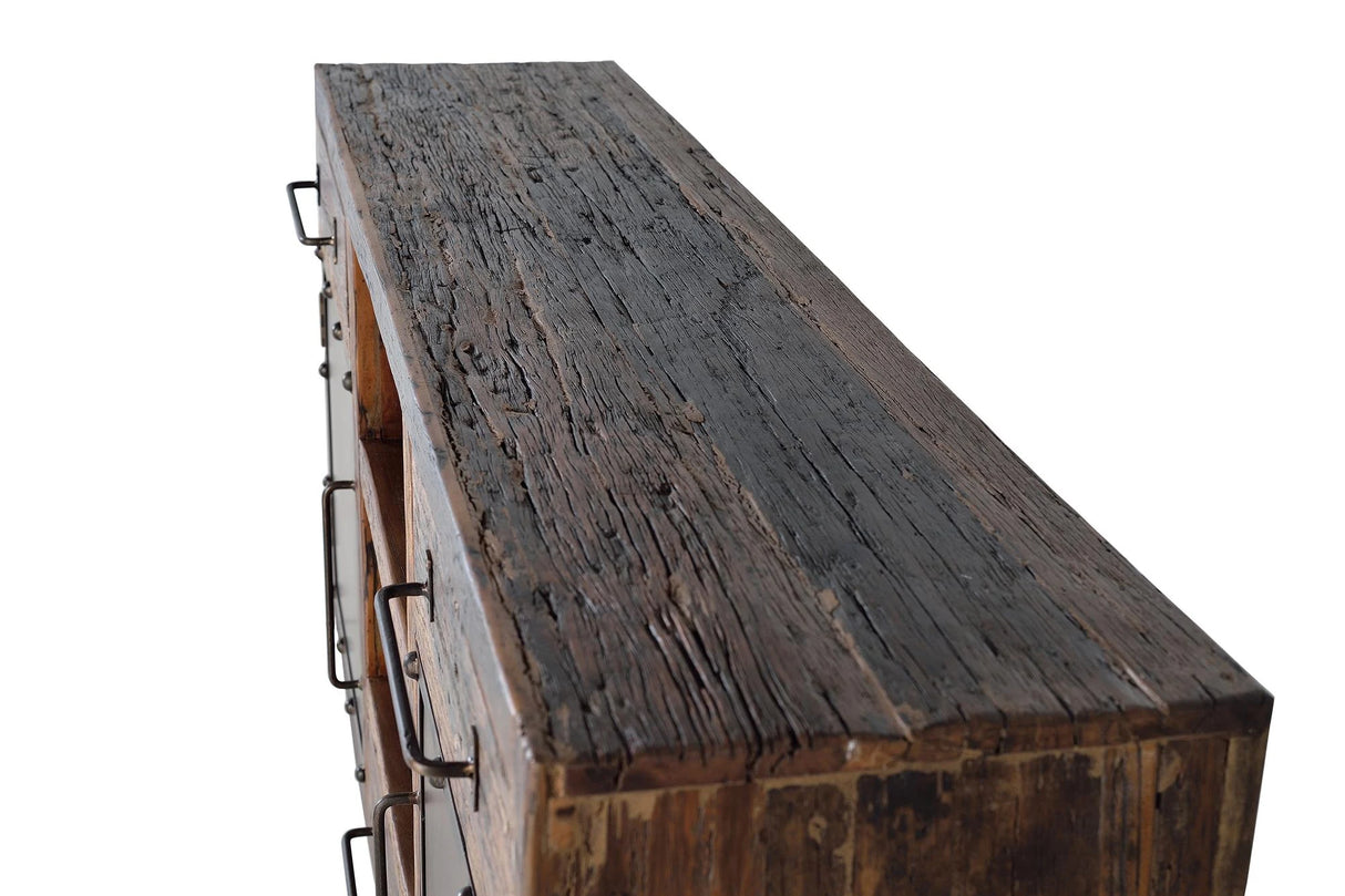 Giner and Colomer - Recovered Railway Sleeper Wood Sideboard With 3 Drawers & 2 Metal Doors