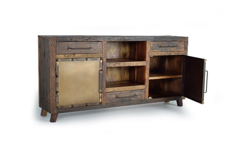 Giner and Colomer - Recovered Railway Sleeper Wood Sideboard With 3 Drawers & 2 Metal Doors