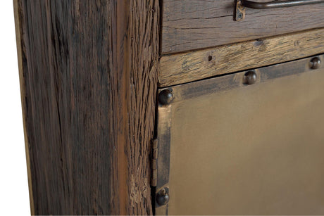 Giner and Colomer - Recovered Railway Sleeper Wood Sideboard With 3 Drawers & 2 Metal Doors